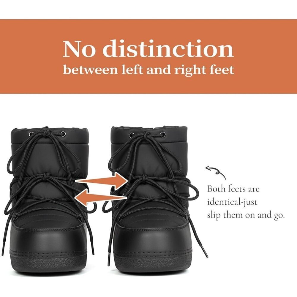 Women's Black Winter Snow Boots Anti-Slip Lace-up Ankle Booties with Lining - Picture 4 of 6